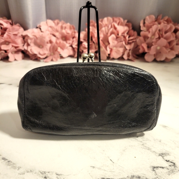 HOBO The Original VTG Black Leather Makeup Bag With Mirror & Kisslock Fastener - Picture 5 of 7